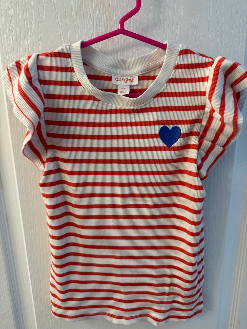 Cat & Jack White and Red Striped Tee with Blue Heart